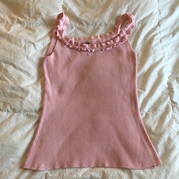 INC Ribbed Pink Ruffle Tank Top - Picture 6 of 8